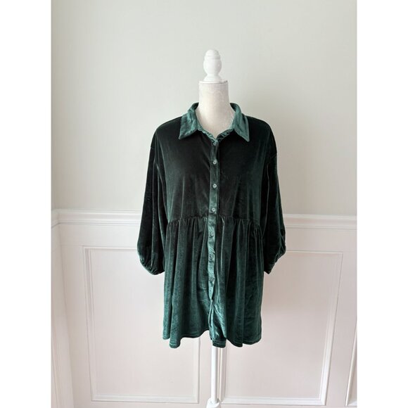 Emerald Green Velvet Collared Dress 2XL - Picture 3 of 7